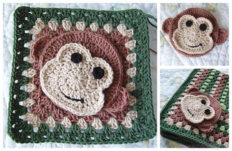 Crochet Little Monkey Granny Square Free Crochet Pattern Crochet Monkey, Monkey Face, Crochet Blocks, Diy Magazine, Monkey Business, Diy Tags, Crochet Square Patterns, Granny Squares Pattern, Granny Square Crochet Pattern