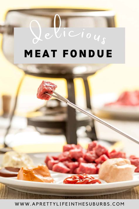 Great for steak, seafood and chicken. Fondue Ideas Dinners, Chicken Fondue, Meat Fondue, Fondue Dinner Party, Fondue Dipping Sauces, Oil Fondue, Fondue Broth, Fondue Dippers, Easy Fondue