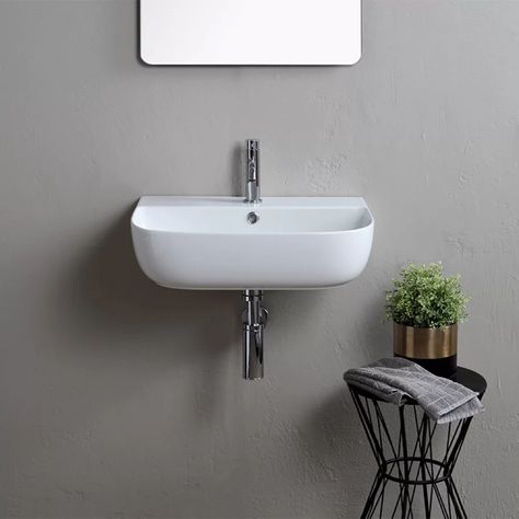 Scarabeo by Nameeks Glossy White Ceramic Rectangular Vessel Bathroom Sink with Overflow & Reviews | Wayfair Glam Bathroom, Wall Mounted Bathroom Sinks, Rectangular Sink Bathroom, White Faucet, Glam Modern, Modern Bathroom Sink, Wall Mounted Sink, Cottage Bathroom, Vessel Bathroom Sink