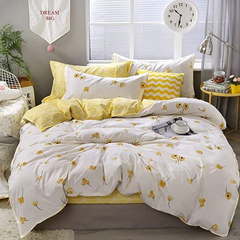 Yellow Comforter, Flower Comforter, Twin Size Duvet Covers, Floral Bedding Sets, Flower Duvet, Yellow Bedding, Flower Bedding, Shabby Chic Bedding, Patterned Bedding