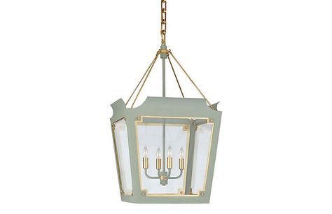 Caddo Lantern, Celadon With Gild - Julie Neill for Visual Comfort - Brands | One Kings Lane Beautiful Pantry, Invitation Etiquette, Handmade Kitchens, Glass Lantern, Lantern Pendant, New Home Designs, Lighting Inspiration, Custom Lighting, Custom Cabinetry