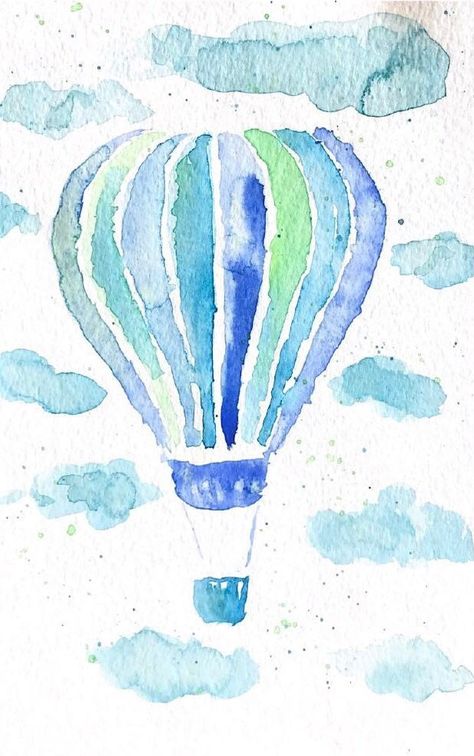 "This original hot air balloon would look perfect in a nursery!  It was painted on 140lb cold pressed paper and is 4.5\" x 6\" in size." Hot Air Balloon Nursery, Watercolor Trees, Watercolour Tutorials, Water Painting, Watercolor Techniques, Watercolor Animals, Art Challenge, Watercolor Cards, Watercolor Background