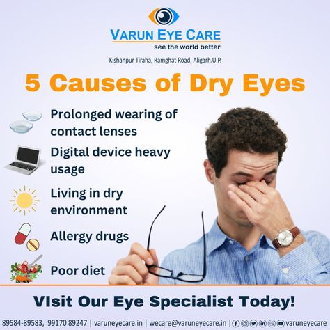 5 Causes of Dry Eyes Visit Our Eye Specialist Today! For any query +91-8958489583, +91-8958389585 for more info: www.varuneyecare.in #varuneyecare #besteyeclinicinaligarh #aligarh #superspecialityeyecare #besteyecarehospital Mental Health Artwork, Eye Specialist, Dry Eyes Causes, Eye Facts, Dry Eye, Care Hospital, Asian Eyes, Dry Eyes, Graphic Design Tutorials