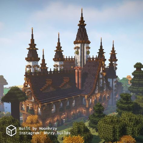 Minecraft Dark Academia Builds, Fantasy Guild Hall, Minecraft Fantasy Mansion, Fantasy Guild, Guild Hall, Minecraft Steampunk, Minecraft Mansion, Minecraft Things, Minecraft Structures