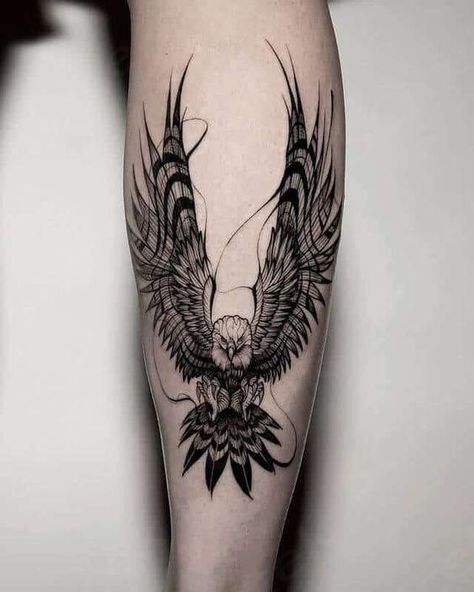 3d Eagle Tattoo, Girly Eagle Tattoo, Feminine Bald Eagle Tattoo, Eagle Thigh Tattoo For Women, Eagle Calf Tattoo, Eagle With Skull Tattoo, Eagle Tattoo Leg, Philippine Eagle Tattoo, Eagle Tattoo For Women Feminine