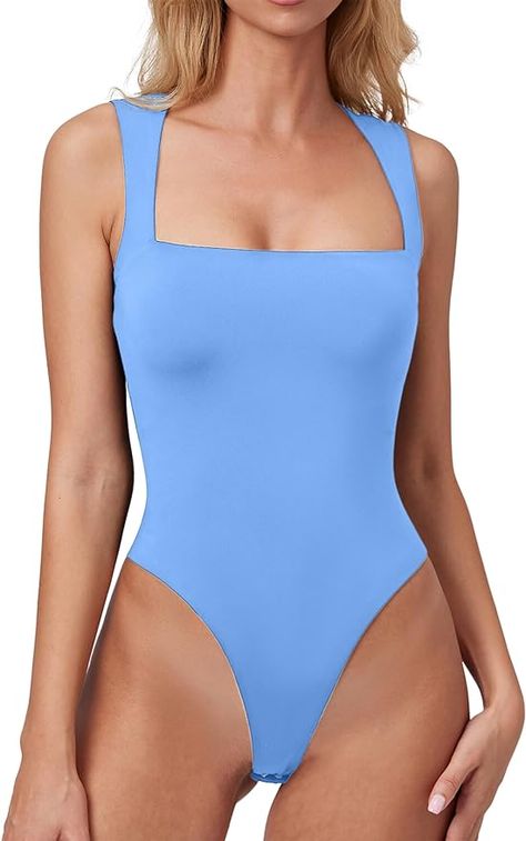 QINSEN Womens Square Neck Bodysuit Sexy Sleeveless Slimming Tummy Control Tank Tops Gray S at Amazon Women’s Clothing store Flare Jumpsuit, Square Neck Bodysuit, Sleeveless Bodysuit, Blue Tank Top, Amazon Women, Long Sleeve Bodysuit, T Shirt Top, Square Neck, Clothing Store