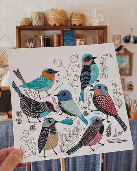 Geninne D Zlatkis on Instagram: "From pottery to paper is a rare occasion, it’s usually the other way around 🐦 De la cerámica al papel es muy raro, casi siempre es al revés." Genine Zlatkis, Bird Zentangle Art, Bird Painting Gouache, Gouache Birds Painting, Geninne Zlatkis Birds, Forest Designs, Indian Folk Art, Bird Illustration, Bird Drawings