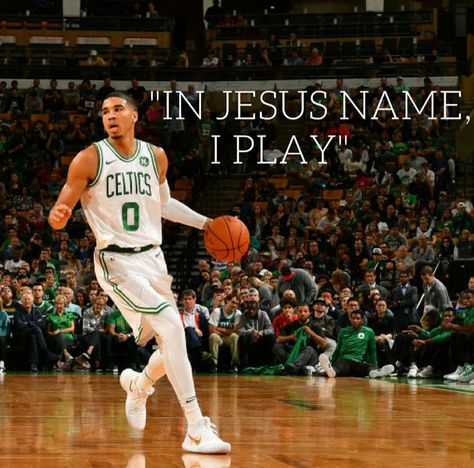 "In Jesus name, I Play" #basketball #JaysonTatum Basketball Prayers God, Music And Basketball, Basketball Devotions, Jesus Playing Basketball, Jordan Basketball Player, Jason Tatum, Play Basketball, In Jesus Name, Jesus Name