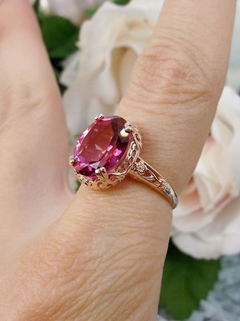 Pink Topaz - Order our Natural Pink Topaz Gemstones for under $100. We can cut the Natural Pink Topaz Gemstones in all shapes and sizes at lowest prices. Shop now today! Antique Ruby Ring, Pink Topaz Ring, Edwardian Jewelry, Gorgeous Ring, Gold Rings Fashion, Blue Topaz Stone, Pink Topaz, Ring Rose Gold, Fancy Jewellery