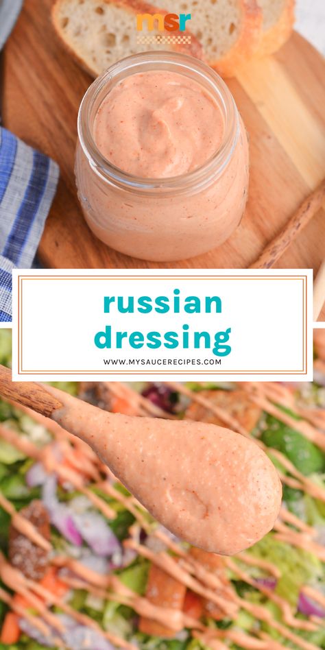 Creamy, tangy, and just a little bit spicy, this Russian dressing is a go-to for topping salads and spreading on sandwiches! Western Dressing Recipe, Russian Dressing Recipe, Russian Salad Dressing, Homemade Russian Dressing, Best Sauce Recipe, Homemade Chocolate Truffles, Russian Dressing, Salad Dressing Recipes Homemade, Cooking Homemade