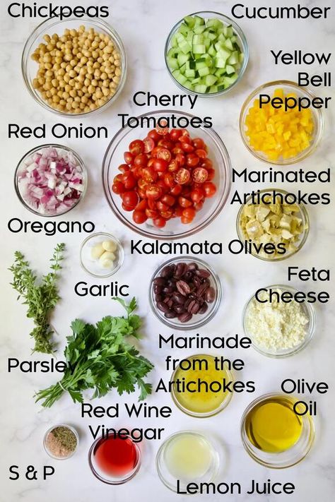 Mediterranean Chopped Salad Recipes, Greek Chopped Salad Recipes, Chopped Mediterranean Salad, Chopped Salad Dip, Chickpea Mediterranean Salad, Mediterranean Salads Healthy, Mediterranean Diet Recipes Salads, Medatrainian Diet, Chopped Salad With Chickpeas