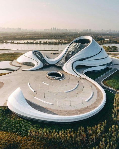 Harbin Opera House, Mad Architects, Curved Roof, Architecture Unique, Futuristic Building, Desain Editorial, Parametric Architecture, New Architecture, House Photo