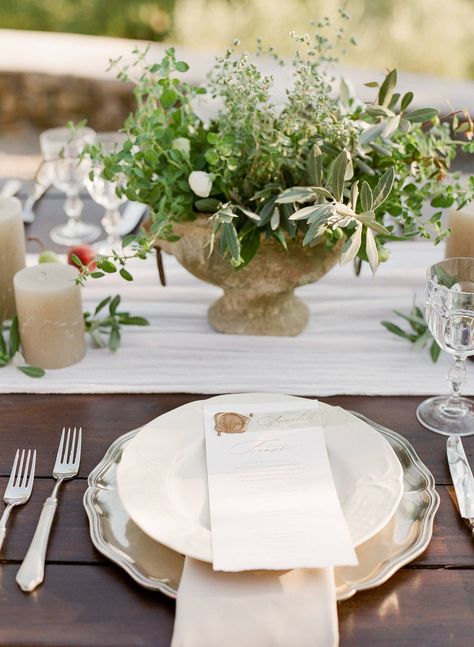 Wedding inspiration in earthy tones set amidst Tuscan olive groves | Tuscany Wedding Inspiration | Gallery | Item 37 Tuscan Wedding Dessert Table, Tuscany Table Setting, Modern Tuscan Wedding, Tuscan Wedding Table Setting, Tuscan Tablescape, Rustic Italian Wedding, 2026 Wedding, Rehearsal Dinner Planning, Wedding Diys