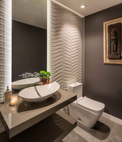 Half Bathroom Design, Gray Bathroom Walls, Contemporary Powder Room, Half Bathroom Decor, Toilette Design, Entryway Inspiration, Powder Room Design, Toilet Design, Half Bathroom