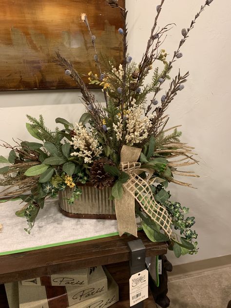 Manly Flower Arrangements, Rustic Floral Arrangements For Home, Country Flower Arrangements Rustic Decor, Everyday Floral Arrangements, Christmas Cemetery Decorations Ideas, Christmas Silk Floral Arrangements, Fishing Arrangements, January Flower Arrangements, Masculine Floral Arrangements