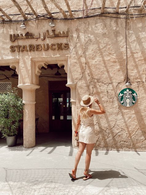 Starbucks Al Seef Dubai, Dubai City Aesthetic, Starbucks Dubai, Desert Photoshoot Outfit, Dubai Photography Ideas, Dubai Photoshoot, Dubai Outfit, Quotes Aesthetics, Dubai Photography