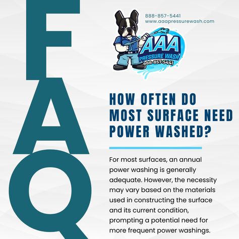 Understanding the optimal frequency for power washing is crucial for surface maintenance. Different materials may demand more frequent attention, and surfaces facing challenging conditions might benefit from additional power washings throughout the year. This tailored approach ensures that your surfaces receive the care they need, promoting longevity and sustained aesthetics. 🎯AAA Pressure Wash, LLC | Northern New Jersey Premier Pressure Washing Company. #powerwashing #clean #NewJersey Pressure Washer Tips, Pressure Washing Business, House Wash, Power Washing, Ad Ideas, Social Media Ads, Pressure Washing, Pressure Washer, Different Materials