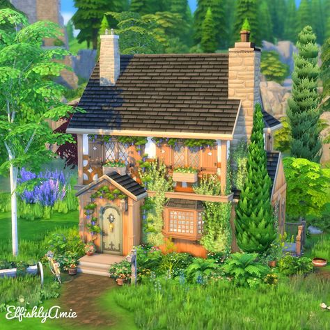 Small Sims Cottage, Small Cottage House Sims 4, Cottswald Cottages, Sims 4 Small Cottage Floor Plan, Sims4 Small House, Sims 4 Tiny Cottage, Cottage 2 Story, Sims 4 Small Cottage, Sims4 Cottage House