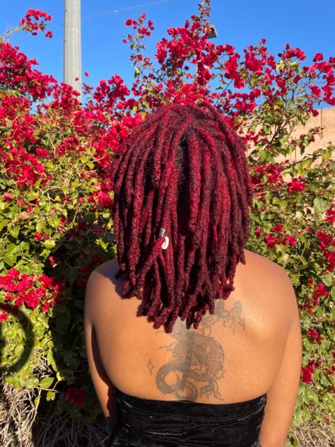 Red locs| Red goddess Locs| Natural hair journey Red Dyed Locs, Red Goddess Locs, Cherry Red Locs, Dark Red Locs, Loc Colors, Red Dreadlocks, Locs Natural Hair, Red Locs, Dyed Dreads