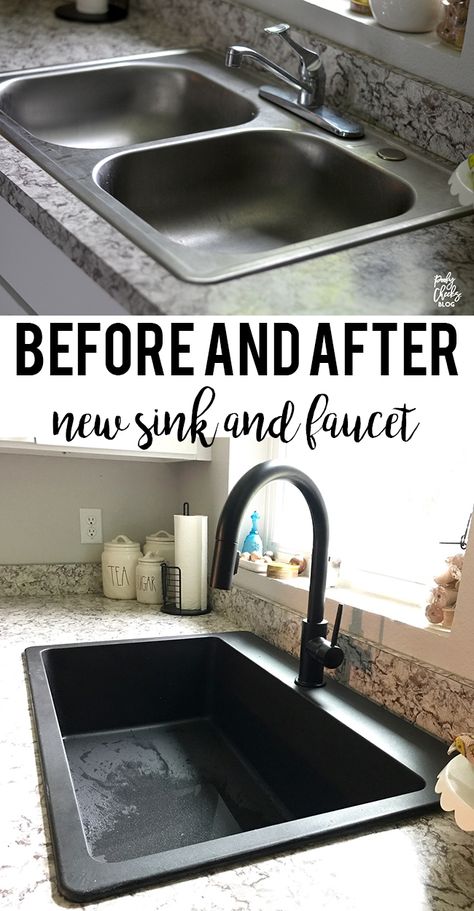 Drop Sink Kitchen, Kitchen Sink Makeover, Black Sink In Kitchen, Kitchen Sink Update, Updating Kitchen Sink, Basin Sink Kitchen, Black Sink And Faucet, Kitchen Sink Replacement, New Kitchen Sink