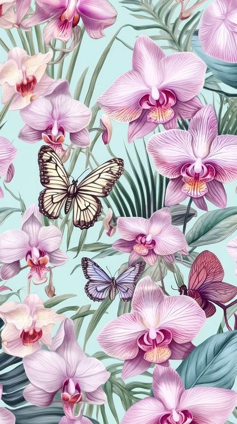 Flower orchid backgrounds butterfly. AI generated Image by rawpixel. | free image by rawpixel.com / Benjamas Orchid Flower Aesthetic Wallpaper, Orchid Wallpaper Backgrounds, Orchid Flower Aesthetic, Orchid Background, Orchid Wallpaper, Orchid Pattern, Flower Orchid, Easy Crafts To Sell, Orchid Color