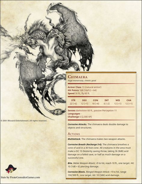 Chimera Greek Mythology Dnd, Monster Types, 5e Monsters, Stat Block, Blood Mage, Monster Manual, Warcraft Iii, Dnd Homebrew, Dungeons And Dragons 5e