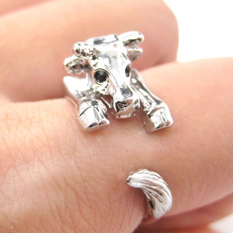 Cow Bull Shaped Animal Wrap Around Ring in Shiny Silver | US Sizes 4 to 9 Cow Ring, Bull Animal, Animal Wrap Rings, Miniature Cows, Hug Ring, Wrap Around Ring, Animal Hugs, Animal Ring, Super Cute Animals