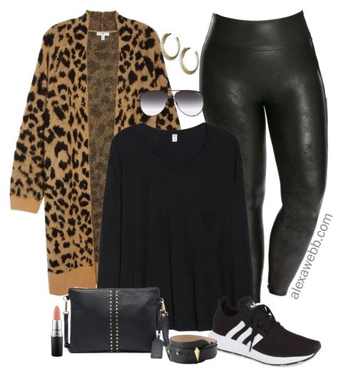 Plus Size Leather Leggings, Leopard Cardigan Outfit, Leather Leggings Plus Size, Plus Size Herbst, Cardigan Outfit Ideas, Faux Leather Leggings Outfit, Plus Size Leather, Alexa Webb, Fashion Outfits Plus Size