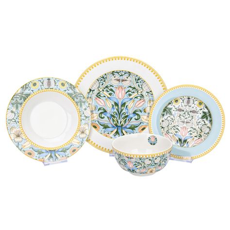 PRICES MAY VARY. Material : bone china. Made in : China Set Contains : 6 dinner plates, 6 dinner bowls, 6 dessert plates, 6 cereal bowls Dimensions : Dinner Plate - 10.5" (26.7 cm) Dinner Bowl - 8.5" (21.5 cm) Dessert Plate - 7.5" (19 cm) Cereal Bowl - 5.5" (14 cm) This design is distinguished by the delicacy of the color and the subtlety of the pattern. Pastel turquoise color scheme of European baroque combined with oriental pomegranates and tulips. The Dinnerware Set will delight you and your Turquoise Color Scheme, China Dinnerware Sets, Bone China Dinnerware, How To Use Dishwasher, Dinner Bowls, Bedroom Gift, Porcelain Dinnerware, China Sets, Porcelain China