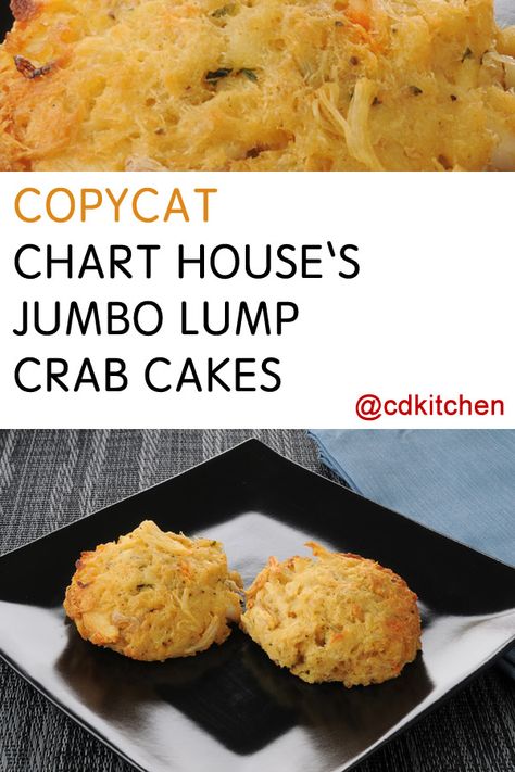 Made with lump crabmeat, special crabmeat, egg, mayonnaise, parsley, Worcestershire sauce, Dijon mustard, salt, white pepper, breadcrumbs | CDKitchen.com Jumbo Lump Crab Cakes, Recipe Chart, Jumbo Lump Crab, Lump Crab Cakes, Chart House, Crab Cake Recipe, Meat Packing, Lump Crab, Crab Cake