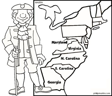 Coloring Pages of the Southern Colonies Map Southern Colonies, Colonial Colors, Map Sketch, 13 Colonies, 5th Grade Social Studies, Color Sheets, Colonial America, Drawing Easy, Us History