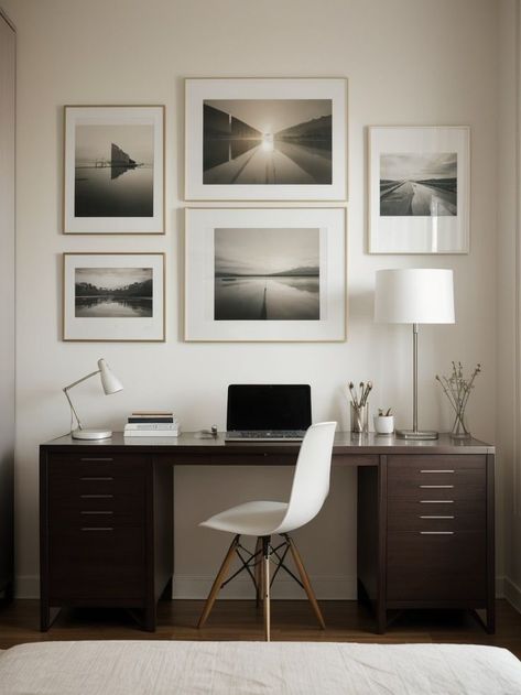 Display a gallery wall of your favorite art prints above a sleek and modern desk, creating a unique art center in your bedroom. Accentuate the space with a comfortable reading chair and a stylish task lamp for a cozy and inspiring environment. Art Above Desk, Ultimate Bedroom, Task Lamp, Reading Chair, Task Lamps, Gallery Art, Modern Desk, Bedroom Art, Art Center