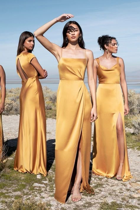 Yellow Gold Dress Bridesmaid, Yellow Satin Gown, Yellow Dresses Bridesmaid, Yellow Orange Bridesmaid Dresses, Gold Yellow Bridesmaid Dresses, Yellow Bridesmaid Dresses Satin, Golden Yellow Bridesmaid Dresses, Yellow Gold Bridesmaid Dresses, Yellow Silk Bridesmaid Dresses