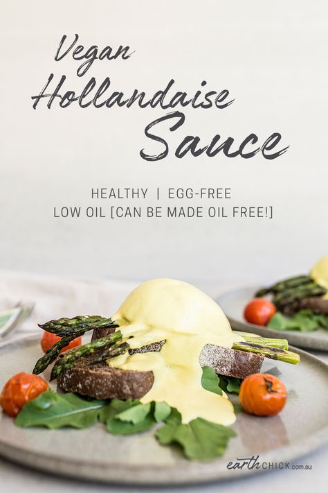 Healthy Egg-Free Hollandaise (Vegan Benedict Sauce) Vegan Benedict, Healthy Hollandaise Sauce, Benedict Sauce, Vegan Hollandaise, Vegan Hollandaise Sauce, Fat Free Vegan, Healthy Eggs, Hollandaise Sauce, Vegan Sauces