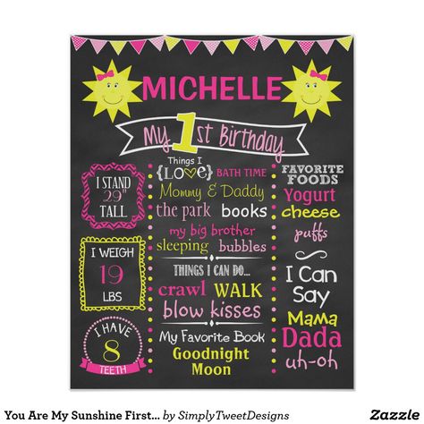 You Are My Sunshine First Birthday Chalkboard Poster First Birthday Diy, Printable All About Me, Sunshine First Birthday, First Birthday Milestone, Chalkboard Birthday, Mom-osa Bar, First Birthday Posters, Sunshine Baby Showers, First Birthday Chalkboard