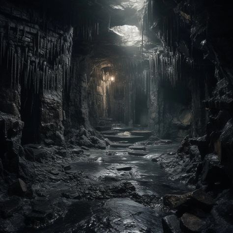 Creepy Cave Art, Dungeon Aesthetic Castle, Castle In A Cave, Dragons Lair Art, Descent Into Avernus Art, Dark Cave Aesthetic, Cave Aesthetic Dark, Underdark Aesthetic, Cliff At Night