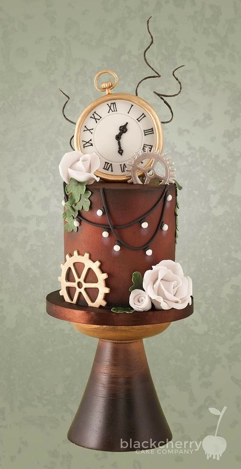 By Black Cherry Cake Company Steampunk Cakes, Clock Cake, Steampunk Cake, Confectionary Art, Dragon Cakes, Fantasy Cake, New Year's Cake, Sculpted Cakes, Fairy Cake