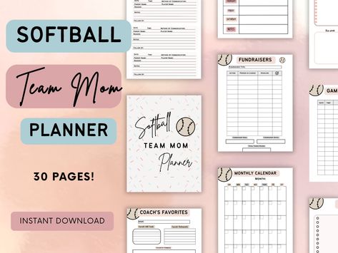 Softball Team Mom Organization, Team Mom Softball, Softball Team Mom, Softball Coach, Mom Planner, Planner Sheets, Organized Mom, Team Mom, Softball Team