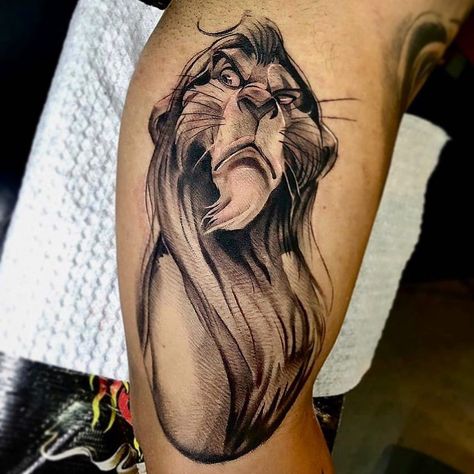 Scar From Lion King Tattoo, Scar Lion King Tattoo, Lion King Tattoo Design, Scar Rey Leon, Pop Tattoo, Scar Lion King, Minimal Tattoo Designs, Minimal Tattoo Ideas, Lion King Tattoo