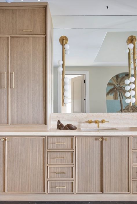 Ryan Saghian, Oak Bathroom, Primary Bathroom, Bath Mirror, Classic Bathroom, Interior Design Mood Board, Bathroom Inspiration Decor, Brass Pulls, Cabinet Styles