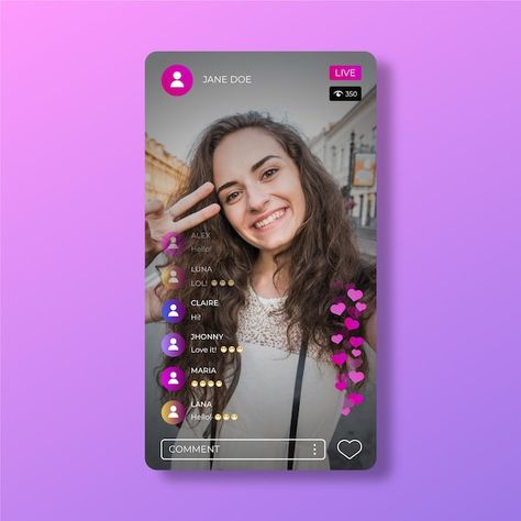 Vector instagram app live stream interfa... | Premium Vector #Freepik #vector #social-media-phone #instagram-live #social-media-mobile #insta-live Instagram App, About Instagram, Insta Live, Instagram Live, Album Bts, Live Stream, Vector Photo, Arsenal, Premium Vector