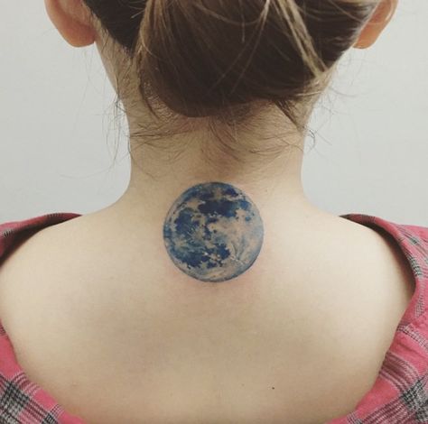 blue-moon Back Of Neck Tattoo Men, Blue Moon Tattoo, Best Neck Tattoos, Full Moon Tattoo, Simple Tattoos For Women, Neck Tattoos Women, Planet Tattoos, Back Of Neck Tattoo, Neck Tattoo For Guys