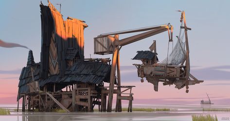 ArtStation - Old Boat Houses, Jonathan Blessin Viking Village, Hybrid Art, Props Concept, Abandoned Ships, Old Boats, Learn Art, Matte Painting, Fantasy Rpg, Fishing Villages