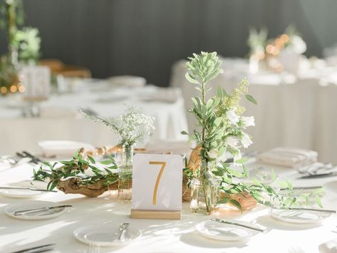 Wedding Centerpiece Ideas That Are Instagram-Worthy | TheKnot.com Round Table Centerpiece, Round Table Centerpieces, Gold Table Number, Modern Wedding Centerpieces, Beautiful Wedding Centerpiece, Colorful Centerpieces, White Flower Arrangements, Gold Table Numbers, Modern Centerpieces