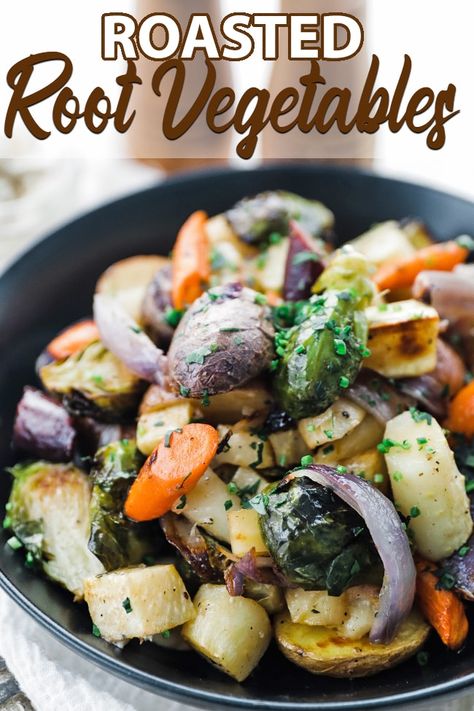 Oven Roasted Root Vegetables Recipe - These roasted root vegetables that are tossed with some lemon herb butter are the perfect side dish to make during the fall and winter months. #rootvegetables #vegetarian Pecan Roasted, Oven Roasted Root Vegetables, Lemon Herb Butter, Root Vegetables Recipes, Billy Parisi, Filet Mignon Recipes, Beef Wellington Recipe, Roasted Vegetables Oven, Roasted Vegetable Recipes