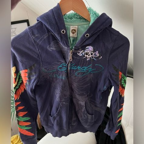 Vintage Ed Hardy Mermaid Sailor Tattoo S Zip Up Fleece Fur Hoodie All Over Print 2000s Zip Up Hoodie, Mermaid Sailor, Camo Jacket Outfit, Ed Hardy Hoodie, Tattoo S, Sailor Tattoo, Vintage Ed Hardy, Fur Hoodie, 2000s Fashion Outfits