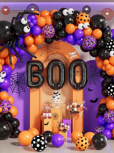 Grcypa Halloween Balloon Garland Arch Kit with Spider Balloons Black Orange Purple Confetti Balloons BOO Foil Eye Polka Dot Balloon for Halloween Theme... Halloween Balloon Garland, Halloween Theme Party, Halloween Balloon, Polka Dot Balloons, Purple Confetti, Party Backdrops, Halloween Balloons, Garland Arch, Halloween Party Themes