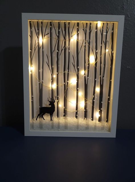 Xmas Shadow Box Ideas, Diy Lighted Christmas Canvas Art, Winter Shadow Box Ideas Diy, Framebridge Gallery Wall, Christmas Shadow Box Ideas Winter Scenes, Diy Christmas Shadow Box, Diy Christmas Shadow Box Winter Scenes, Chrstmas Shadow Boxes, Light Up Pictures