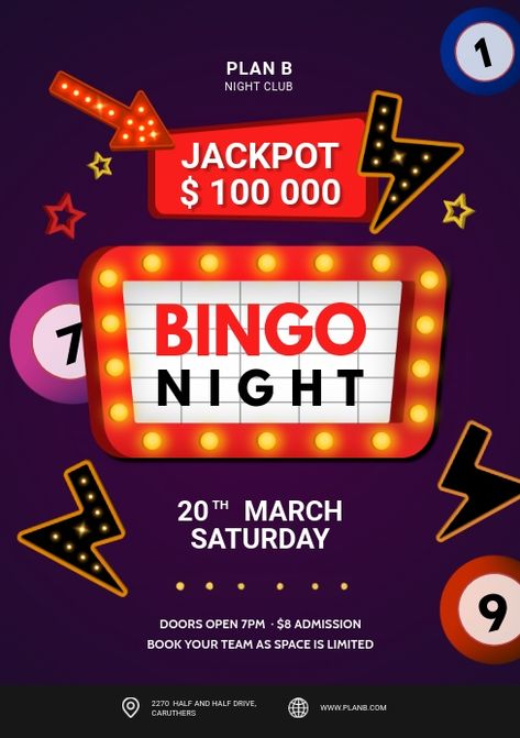 Bingo Design Layout, Bingo Poster, Art Bingo, Fundraising Poster, Bingo Balls, Bingo Card Generator, Music Bingo, Contest Poster, Bingo Online