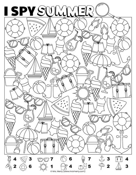 I Spy Summer Printable Sheet - Mrs. Merry.pdf - Google Drive I Spy Back To School Printable, I Spy Printables For Kids Free, I Spy Worksheets For Kids, Summer School Crafts, Summer Coloring Sheets, Kids Table Wedding, Bill Of Sale Template, Free Printable Crafts, Preschool Tracing